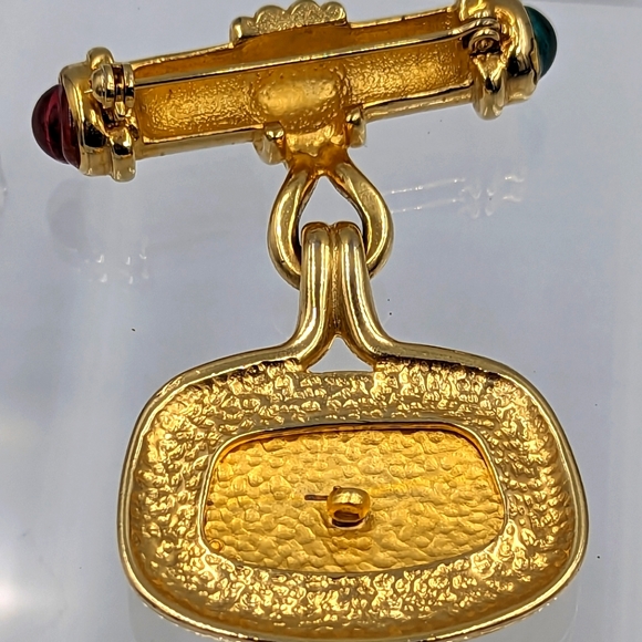 Gripoix Bar Brooch Gold Tone With Greek/Roman Style Pendant Horse Chariot Athena - Picture 9 of 11